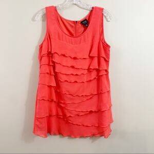 Nicole Miller Ruffle Tiered Coral Orange Top